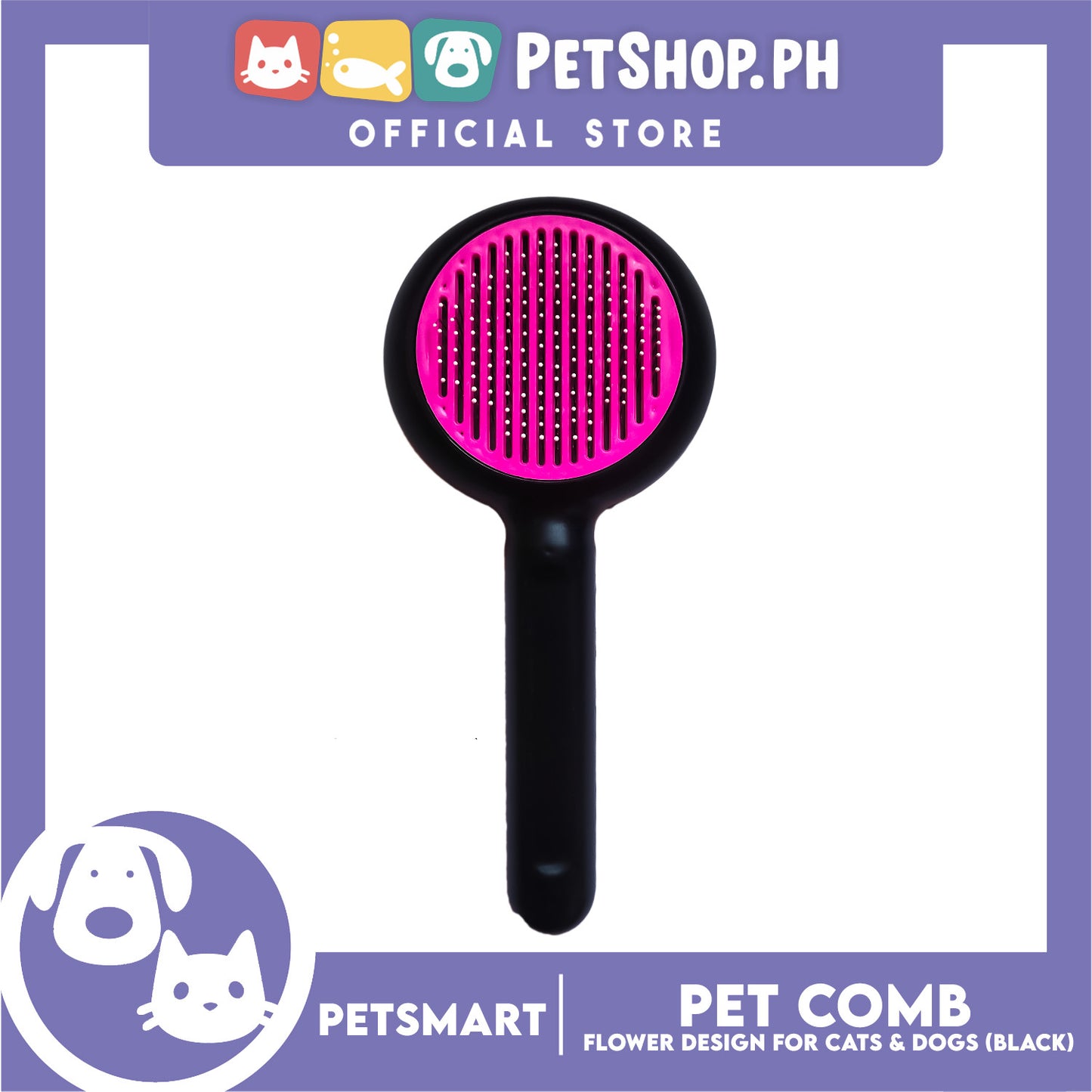 Pet Comb Easy Clean Flower Design (Black)