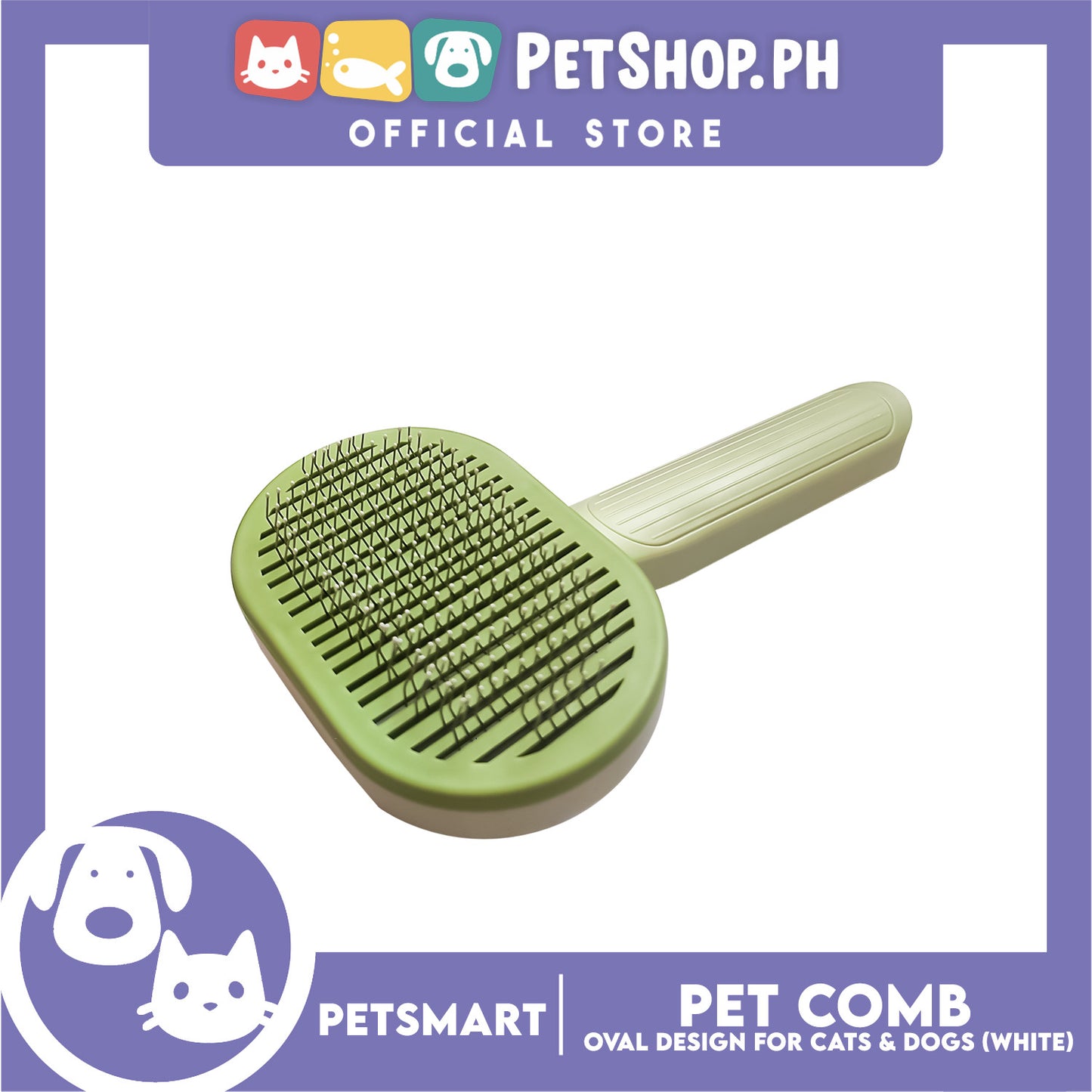 Pet Comb Easy Clean Oval Design (Green)