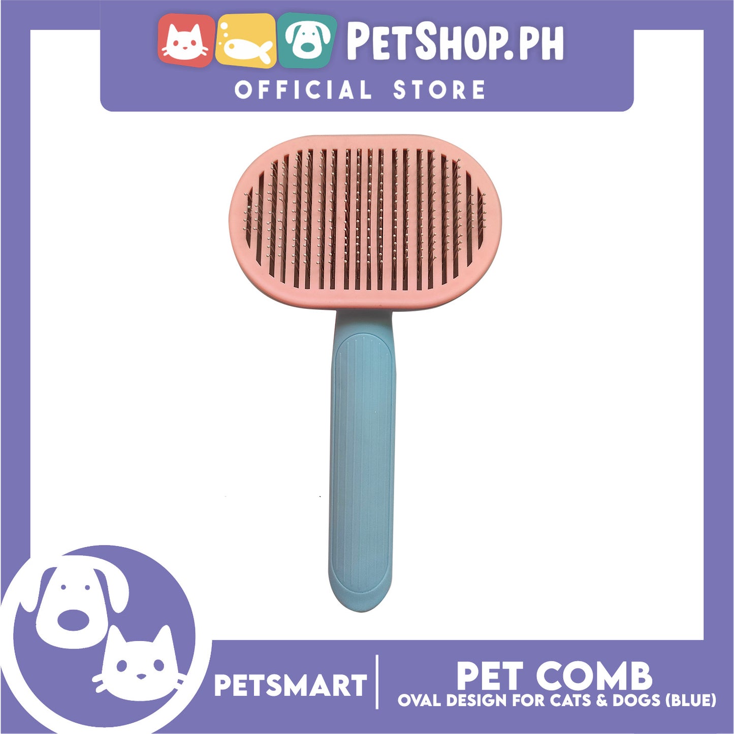 Pet Comb Easy Clean Oval Design (Blue)