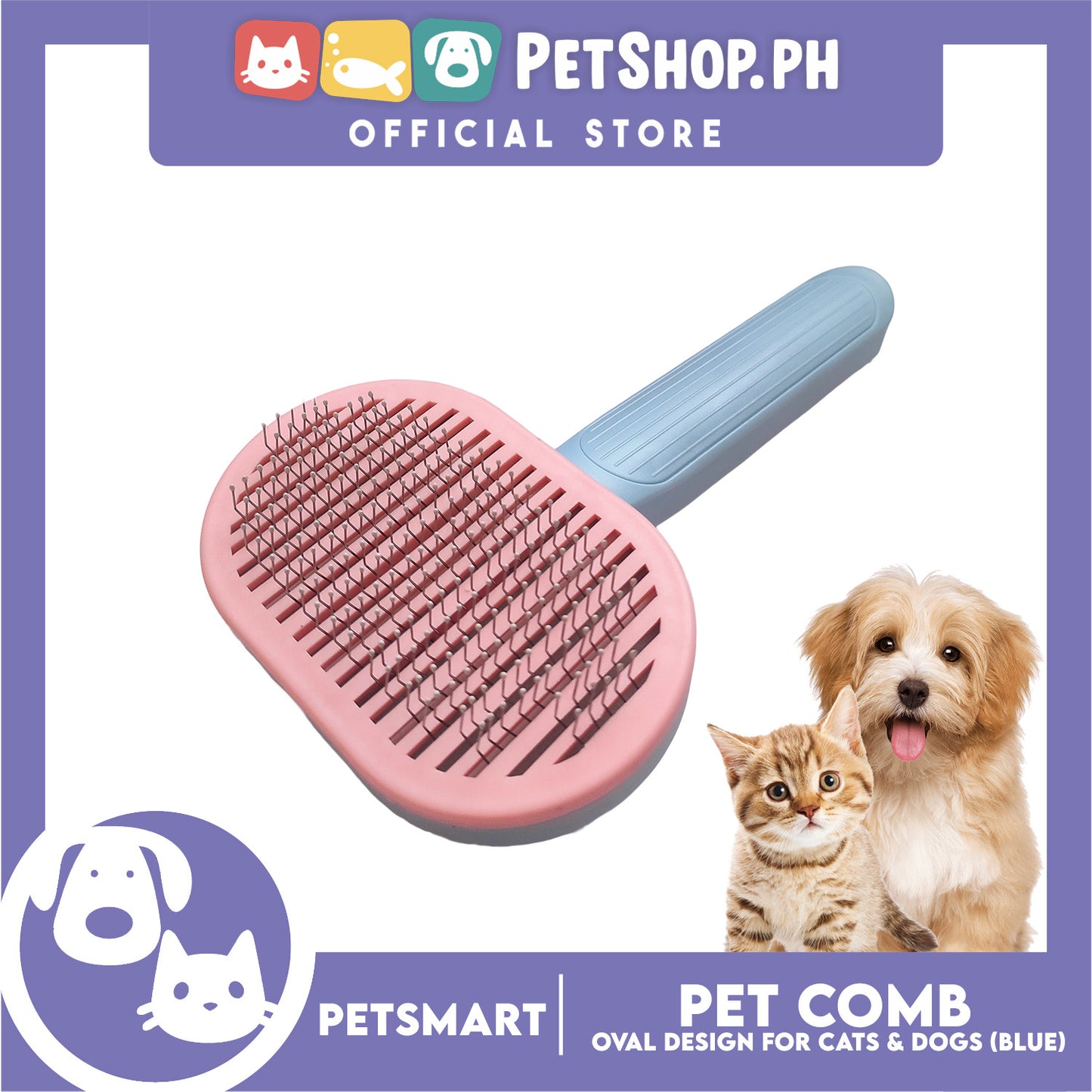 Pet Comb Easy Clean Oval Design (Blue)