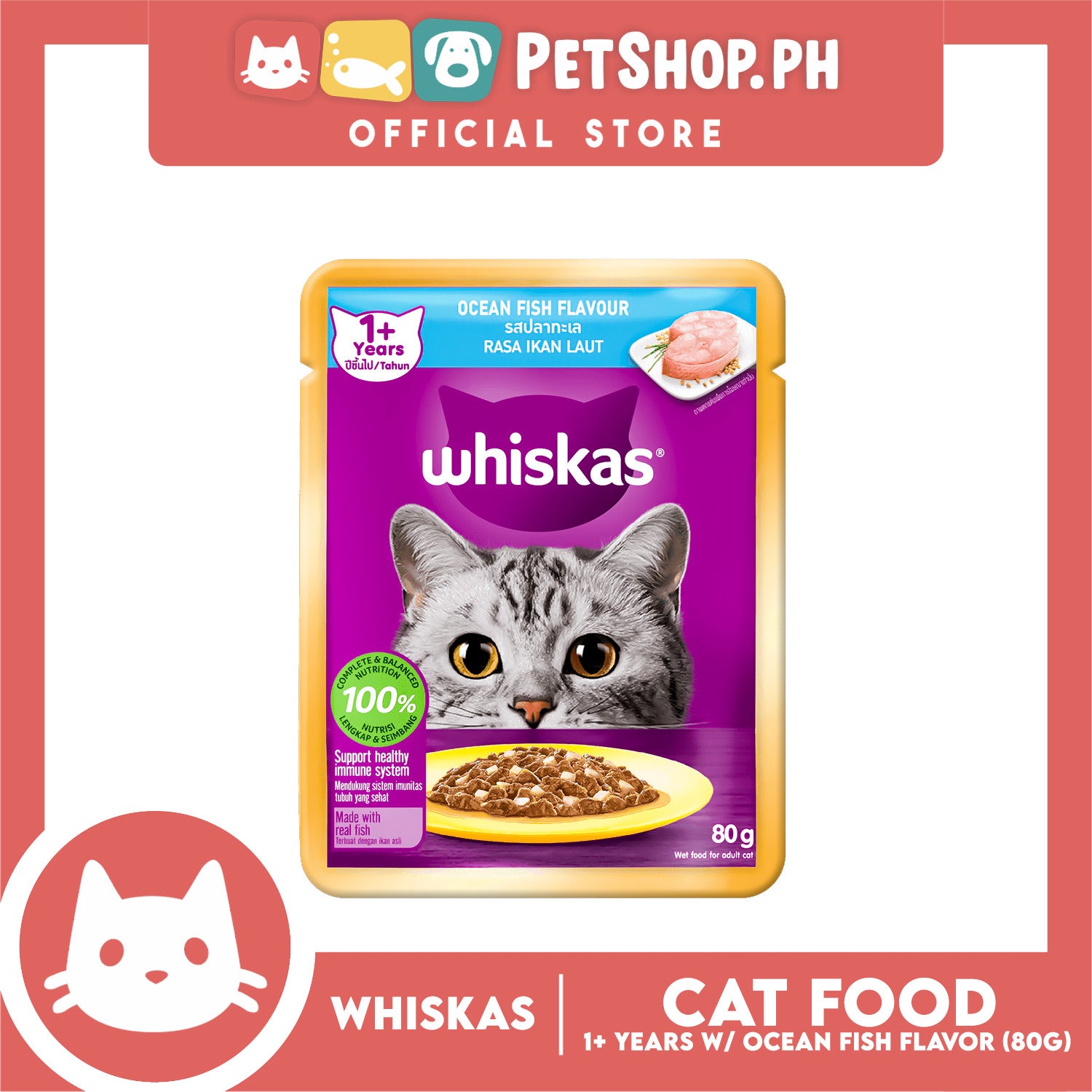 Whiskas Ocean Fish Pouch Wet Cat Food 80g Petshop.PH