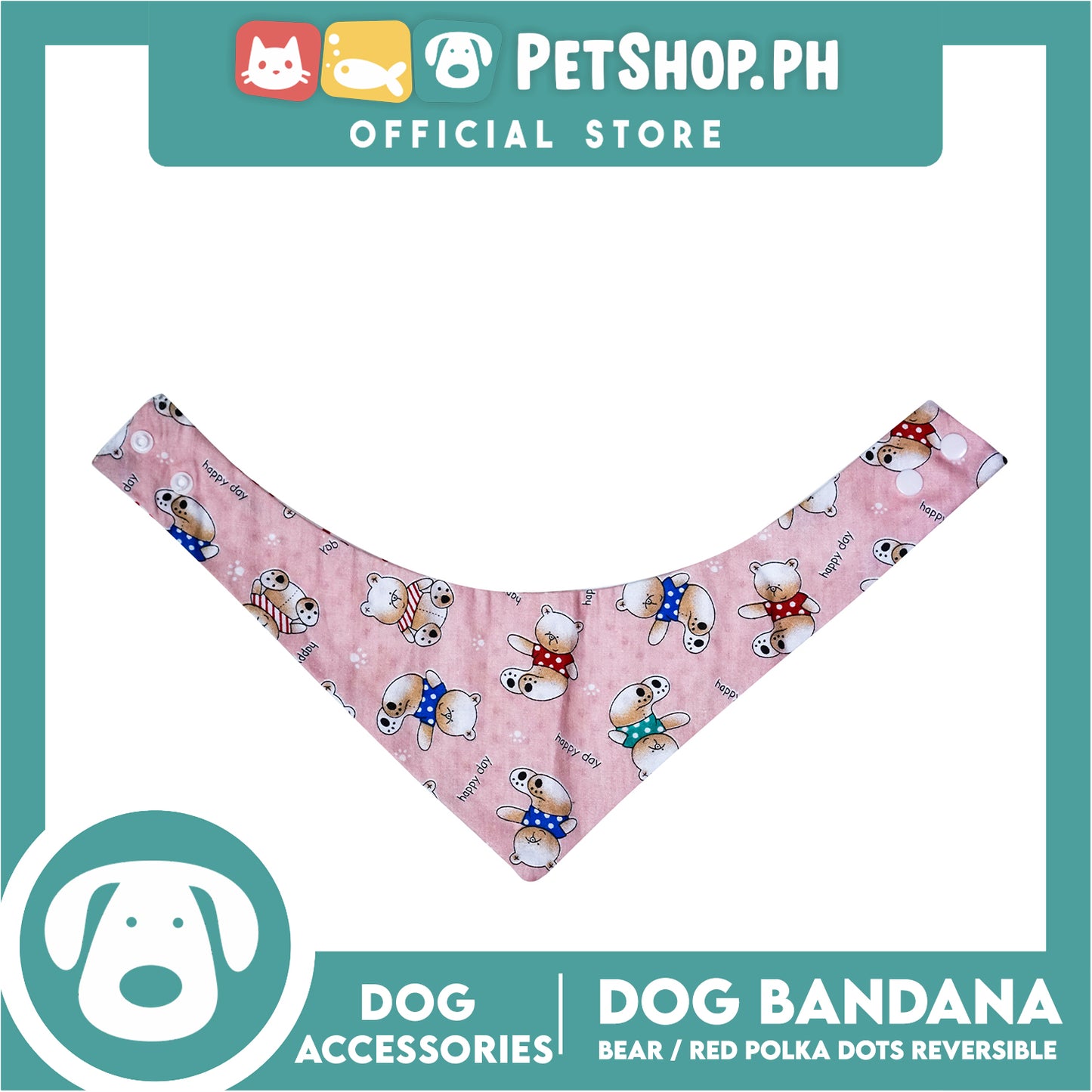 Dog Bandana Bear with Red Polka Dots Design Reversible (Extra Large) Washable Scarf