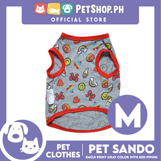 Pet Sando Emoji Print Gray Sando with Red Piping (Medium) Perfect Fit for Dogs and Cats