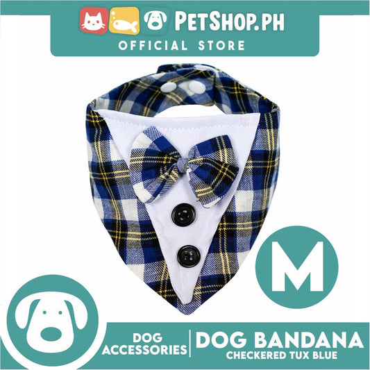 Dog Pet Bandana Blue Checkered Tuxedo Design Washable Scarf (Medium)