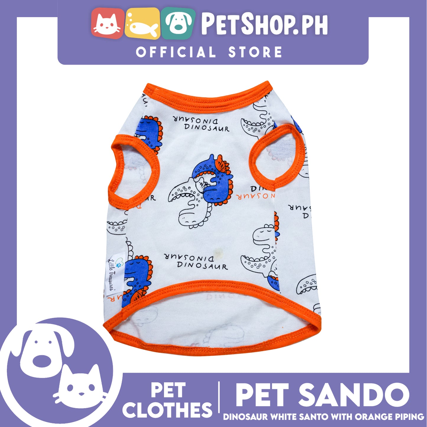 Pet Sando Dinosaur White with Orange Piping Sando (Extra Large) Perfect Fit for Dogs and Cats