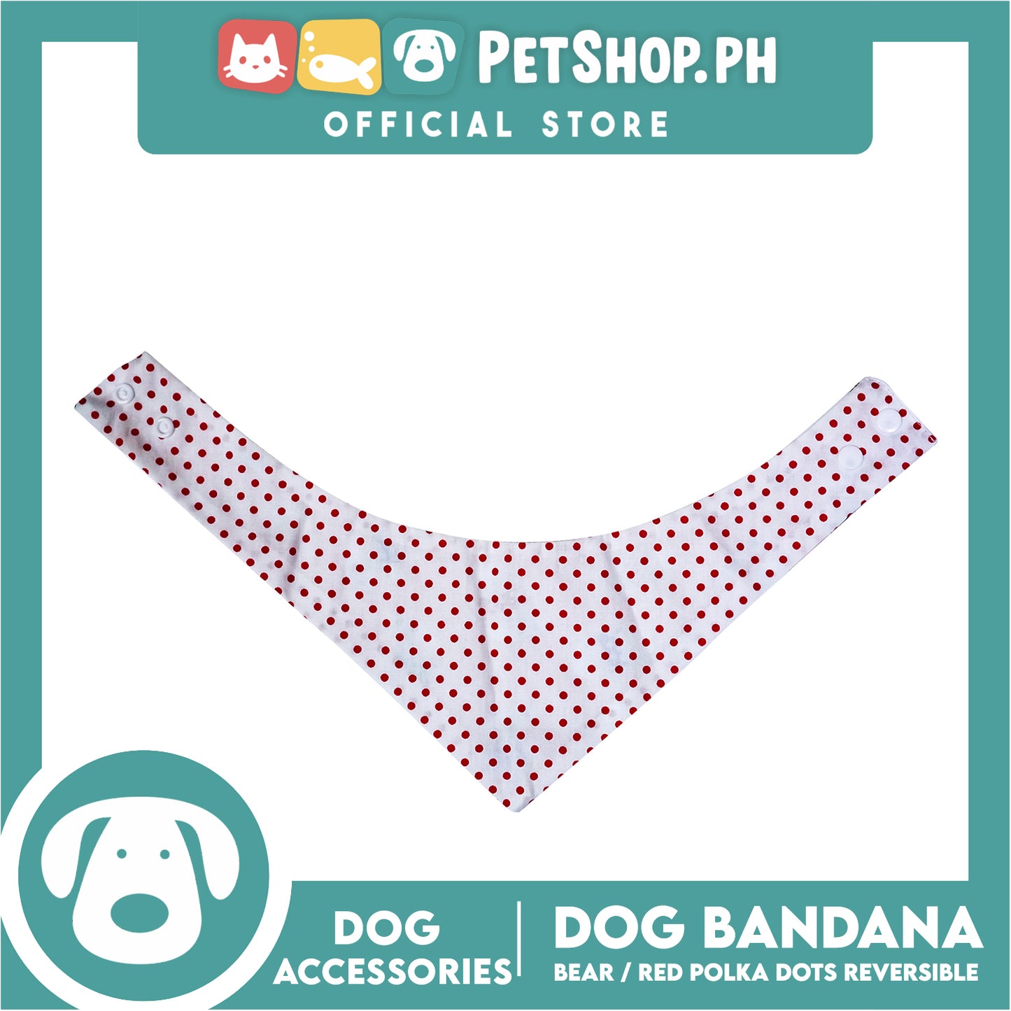 Dog Bandana Bear with Red Polka Dots Design Reversible (Medium) Washable Scarf
