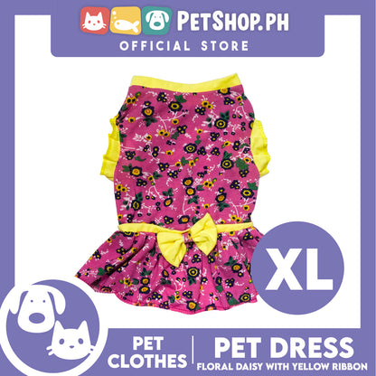 Pet Dress Floral Daisy with Yellow Ribbon (Extra Large) Pet Dress Clothes Perfect for Dog