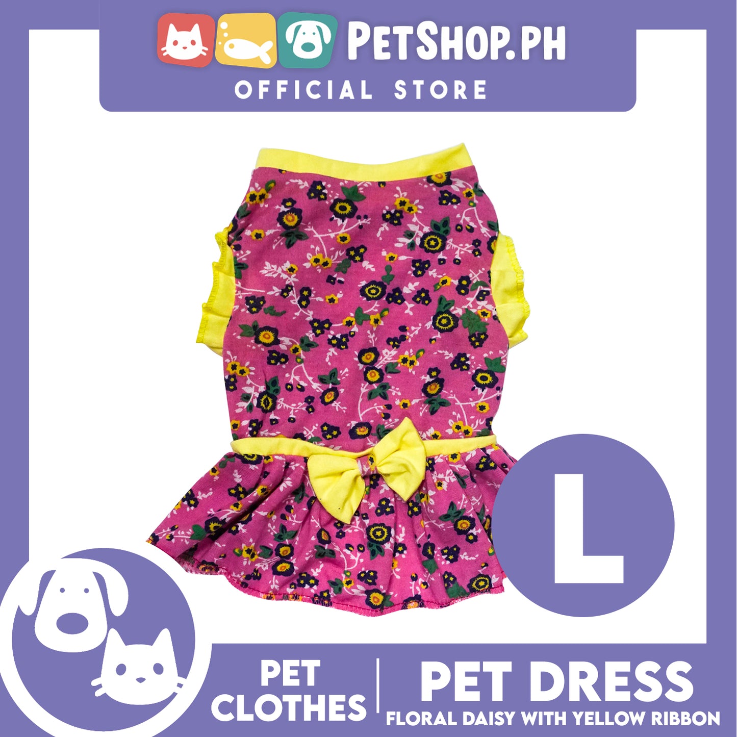 Pet Dress Floral Daisy with Yellow Ribbon (Large) Pet Dress Clothes Perfect for Dog