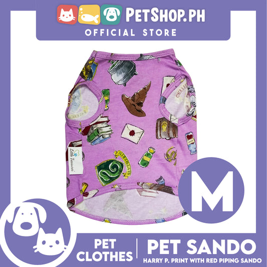 Pet Sando School of Wizardry Print with Red Piping (Medium) Pet Shirt Clothes Perfect fit for Dogs