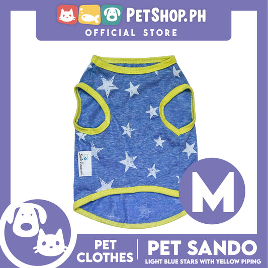 Pet Sando Light Blue Stars with Yellow Piping (Medium) Pet Shirt Clothes Perfect fit for Dogs