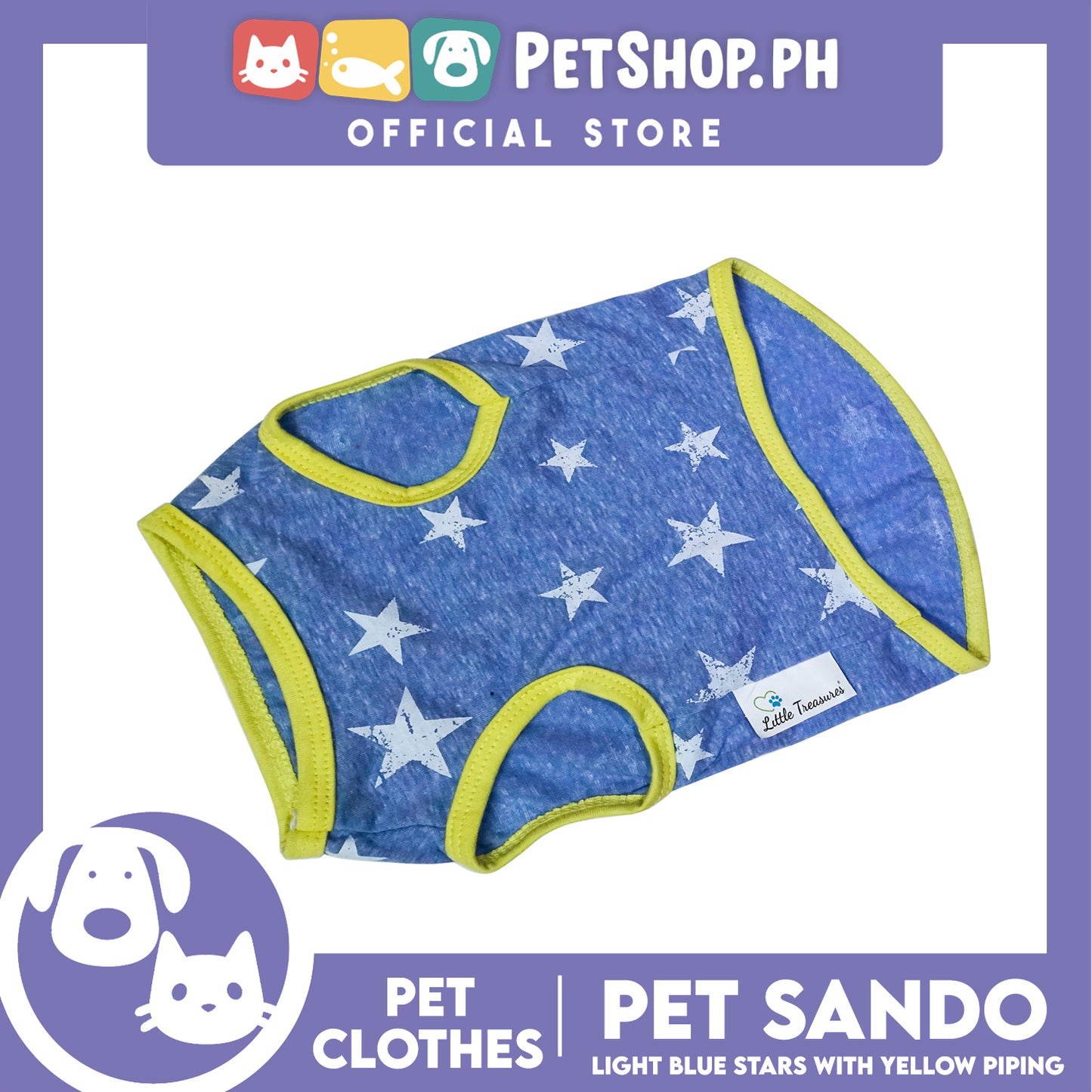 Pet Sando Light Blue Stars with Yellow Piping (Large) Pet Shirt Clothes Perfect fit for Dogs