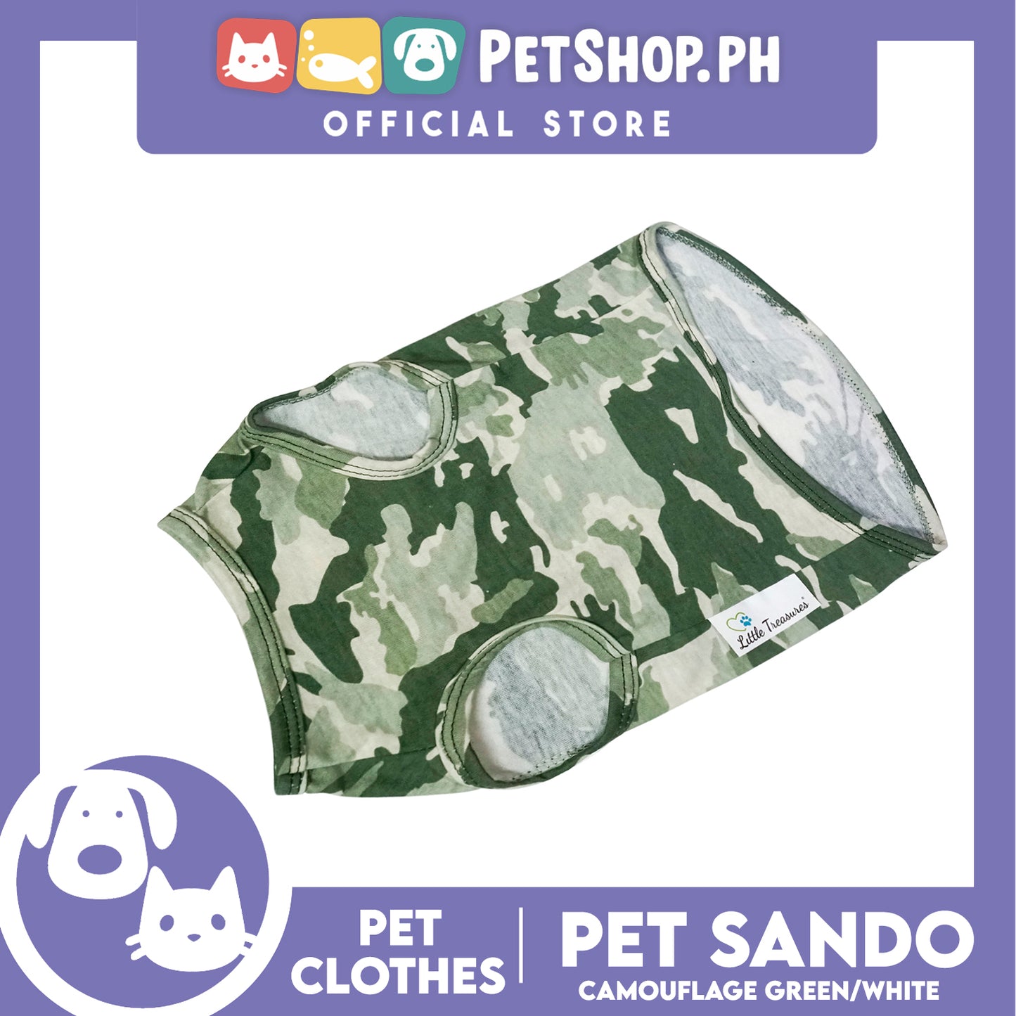 Pet Sando Camouflage Green/White (Small) Pet Shirt Clothes Perfect fit for Dogs