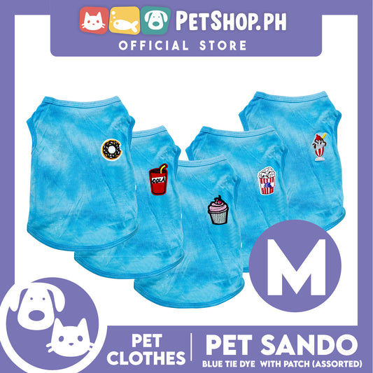 Pet Sando Blue Tie Dye with Assorted Patch Design (Medium) Pet Shirt Clothes Perfect for Dogs