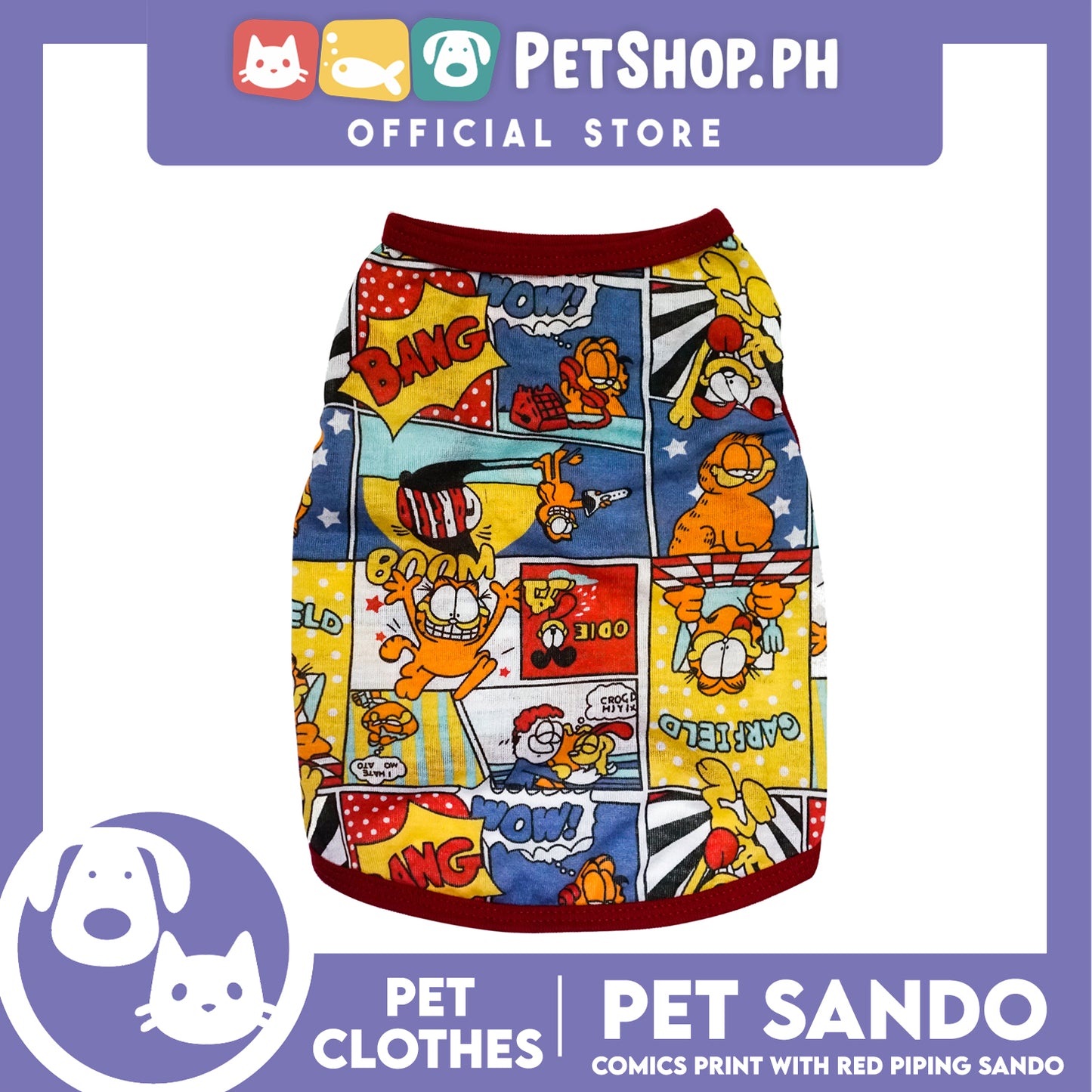 Pet Sando Comics Print with Red Piping (Small) Pet Shirt Clothes Perfect fit for Dogs