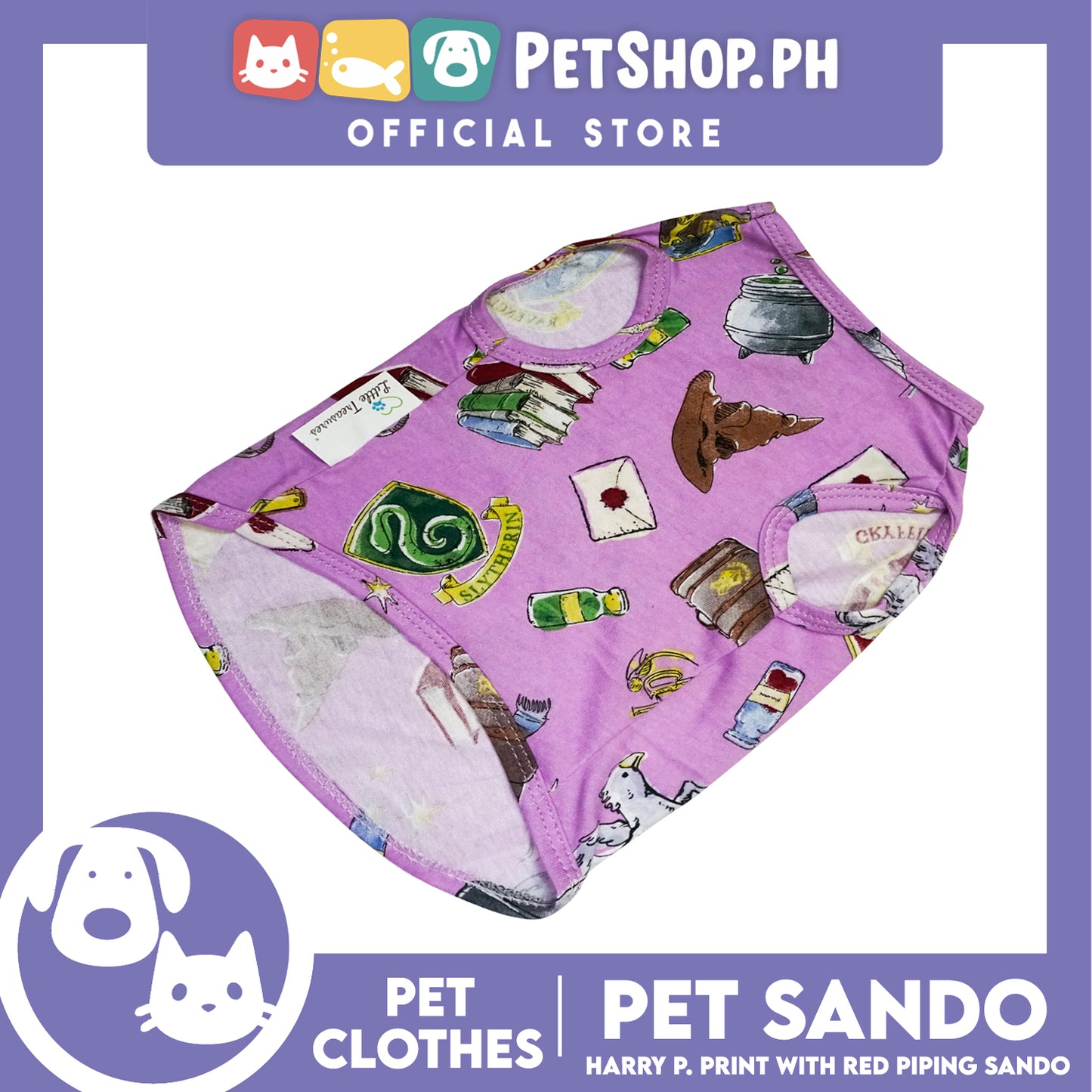 Pet Sando School of Wizardry Print with Red Piping (Extra Large) Pet Shirt Clothes Perfect fit for Dogs
