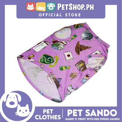 Pet Sando School of Wizardry Print with Red Piping (Large) Pet Shirt Clothes Perfect fit for Dogs