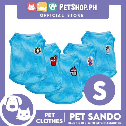 Pet Sando Blue Tie Dye with Assorted Patch Design (Small) Pet Shirt Clothes Perfect for Dogs