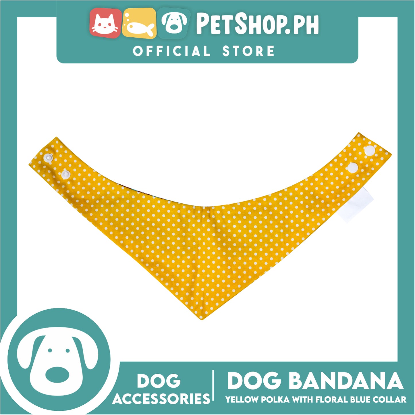 Dog Bandana Yellow Polka with Floral Blue Collar Design (Medium) Washable Scarf