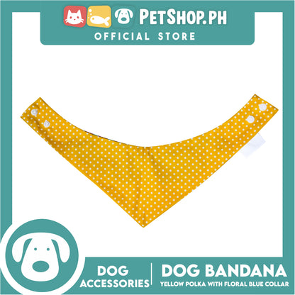 Dog Bandana Yellow Polka with Floral Blue Collar Design (Extra Small) Washable Scarf