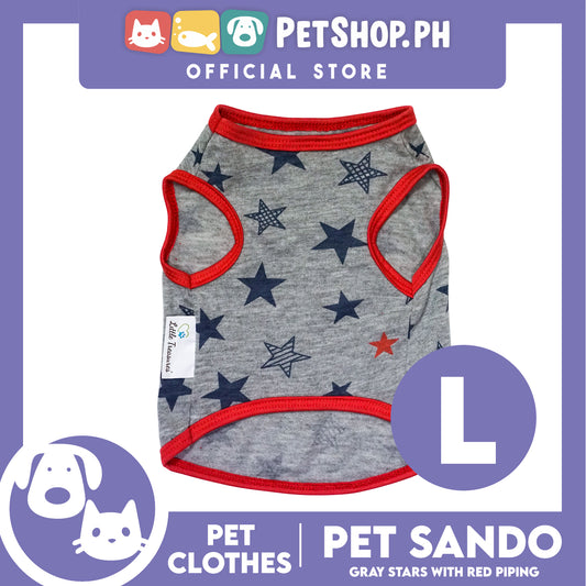 Pet Sando Gray Stars with Red Piping (Large) Pet Shirt Clothes Perfect fit for Dogs