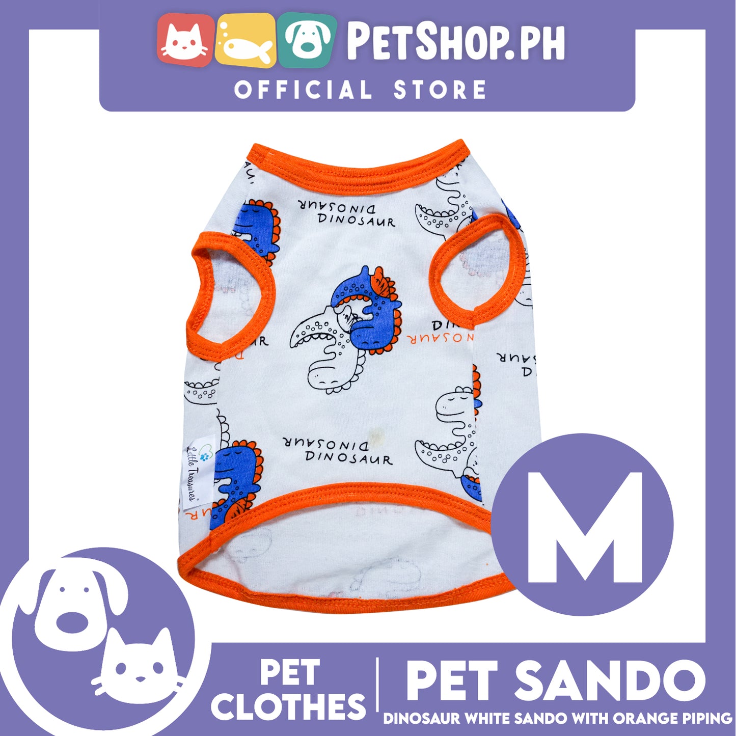 Pet Sando Dinosaur White with Orange Piping Sando (Medium) Perfect Fit for Dogs and Cats