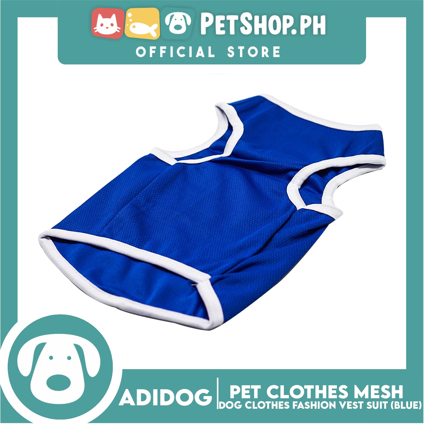 Adidog Pet Clothes Mesh Vet, Summer Dog Clothes, Breathable Mesh Vet, Dog Shirt, Pet Jersey, Fashion Vest Suit for Dogs (Blue) (Large)