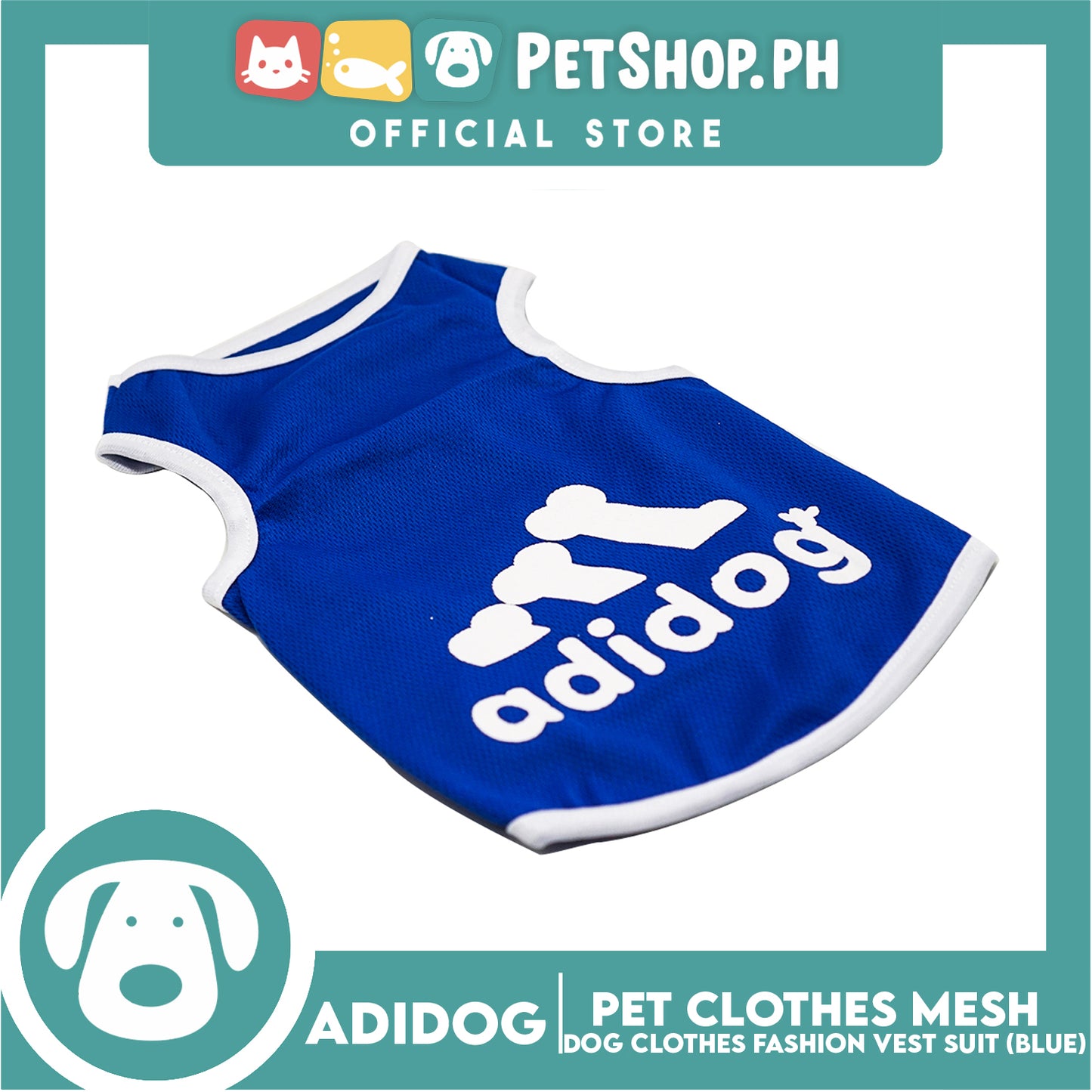 Adidog Pet Clothes Mesh Vet, Summer Dog Clothes, Breathable Mesh Vet, Dog Shirt, Pet Jersey, Fashion Vest Suit for Dogs (Blue) (Small)