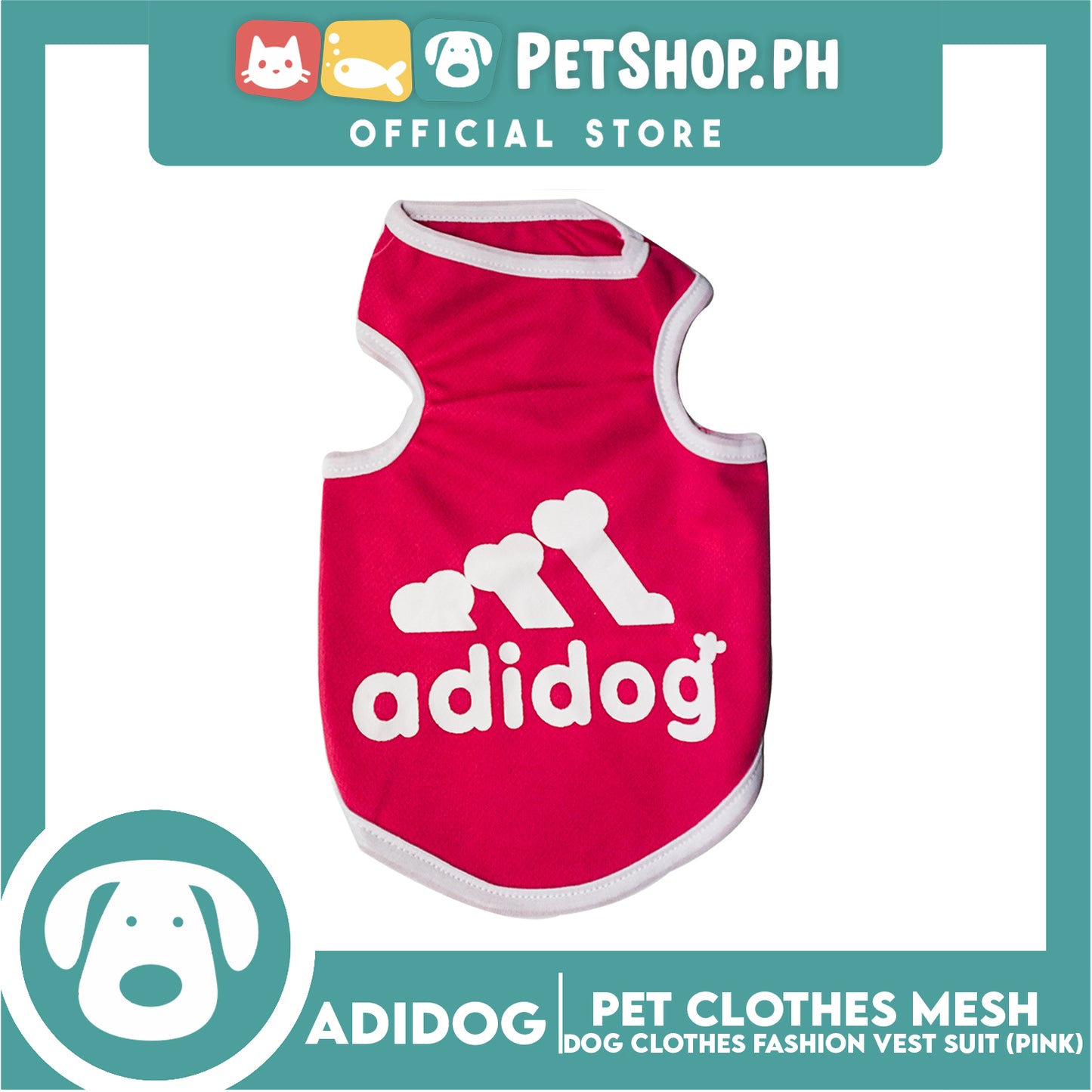 Adidog Pet Clothes Mesh Vet, Summer Dog Clothes, Breathable Mesh Vet, Dog Shirt, Pet Jersey, Fashion Vest Suit for Dogs (Pink) (Large)
