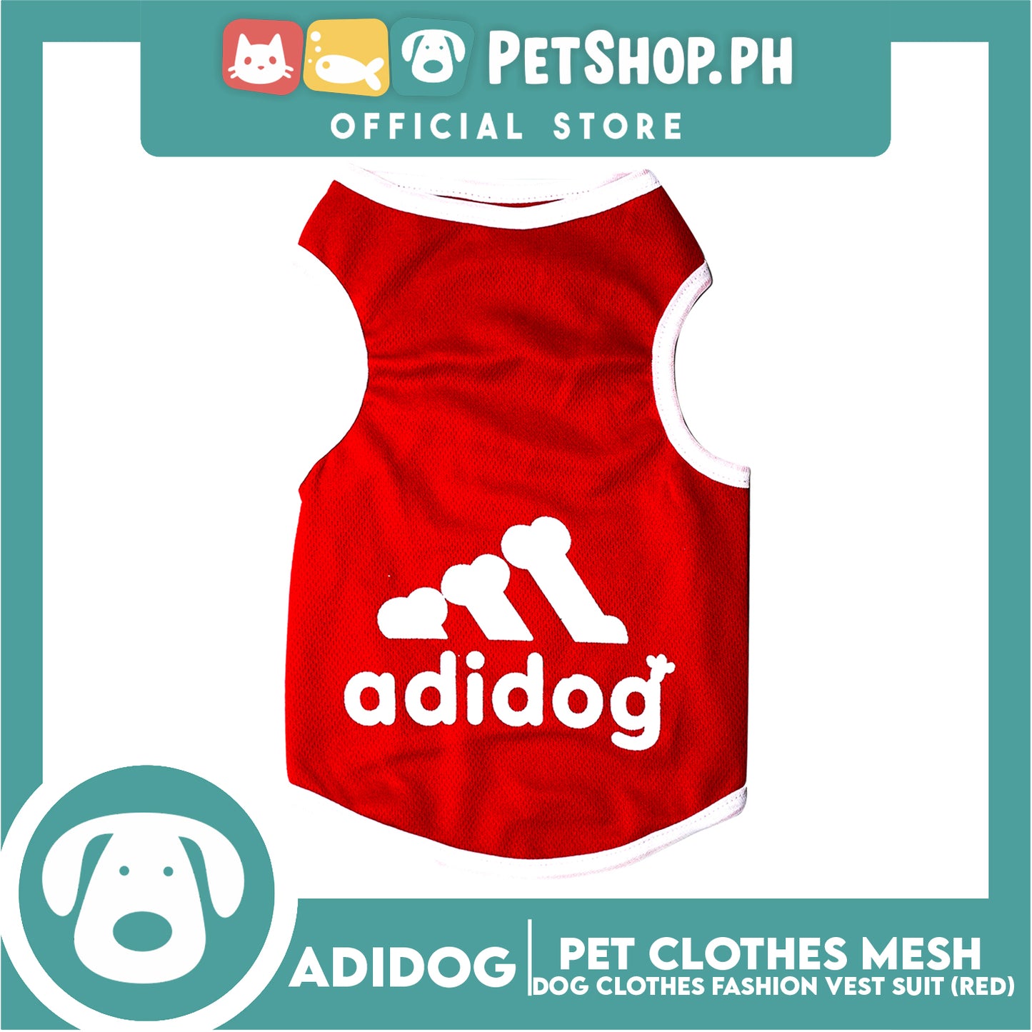 Adidog Pet Clothes Mesh Vet, Summer Dog Clothes, Breathable Mesh Vet, Dog Shirt, Pet Jersey, Fashion Vest Suit for Dogs (Red) (Small.)
