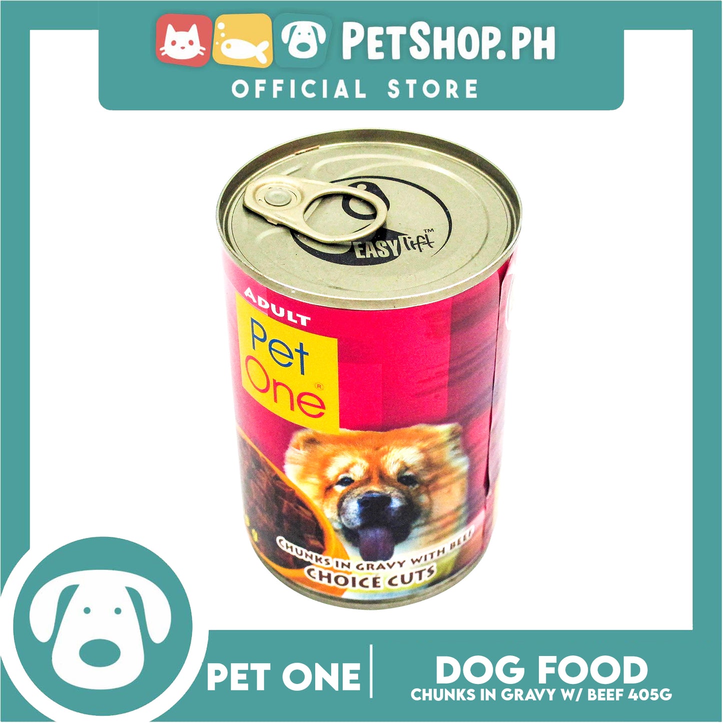Pet One Adult Wet Canned Dog Food 405g (Chunks In Gravy With Beef, Choice Cuts)
