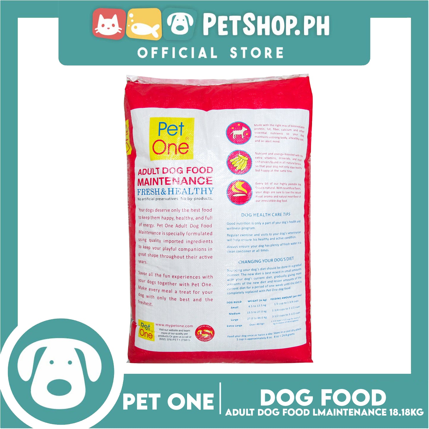 Pet One Adult Dog Food Maintenance, Fresh And Healthy 18.18kg Dry Dog Food