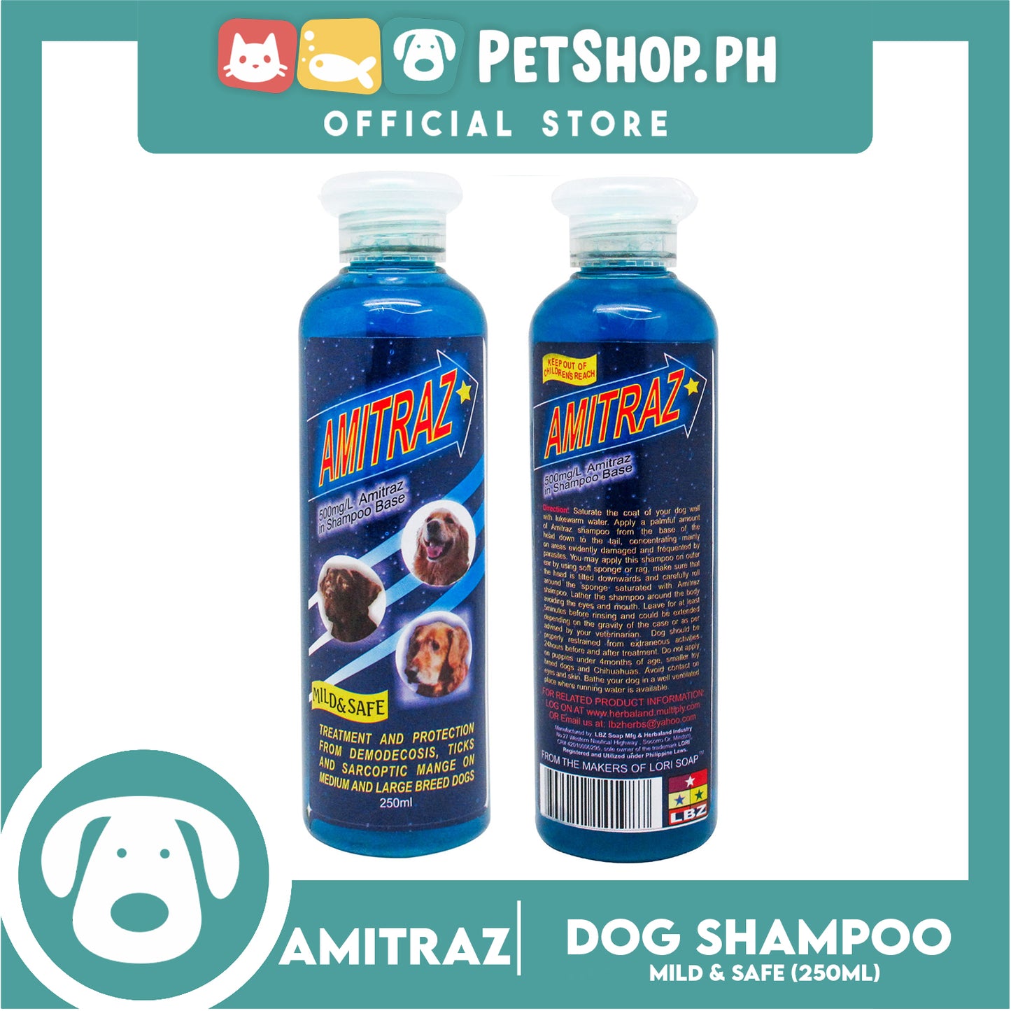 Amitraz Shampoo Base Mild And Safe 250ml Dog Shampoo for Medium and Large Breed