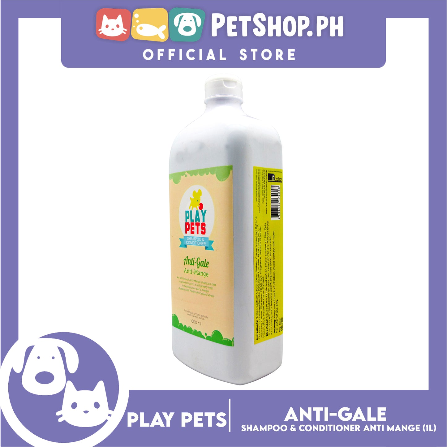 Play Pets Shampoo and Conditioner 1000ml (Anti-Gale Anti-Mange) For All Types Of Dogs And Cats