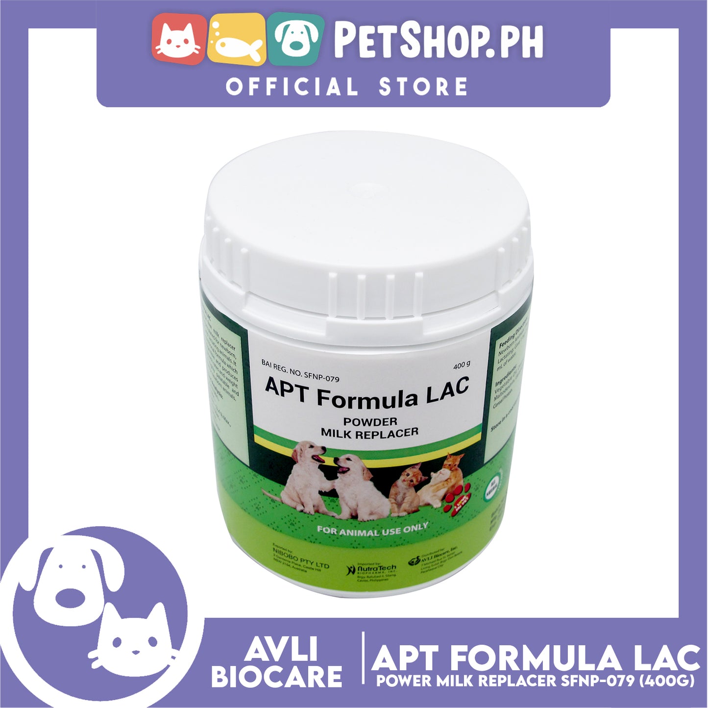 APT Formula LAC Powder Milk Replacer 400g For Newborn Animals, Pregnant and Lactating