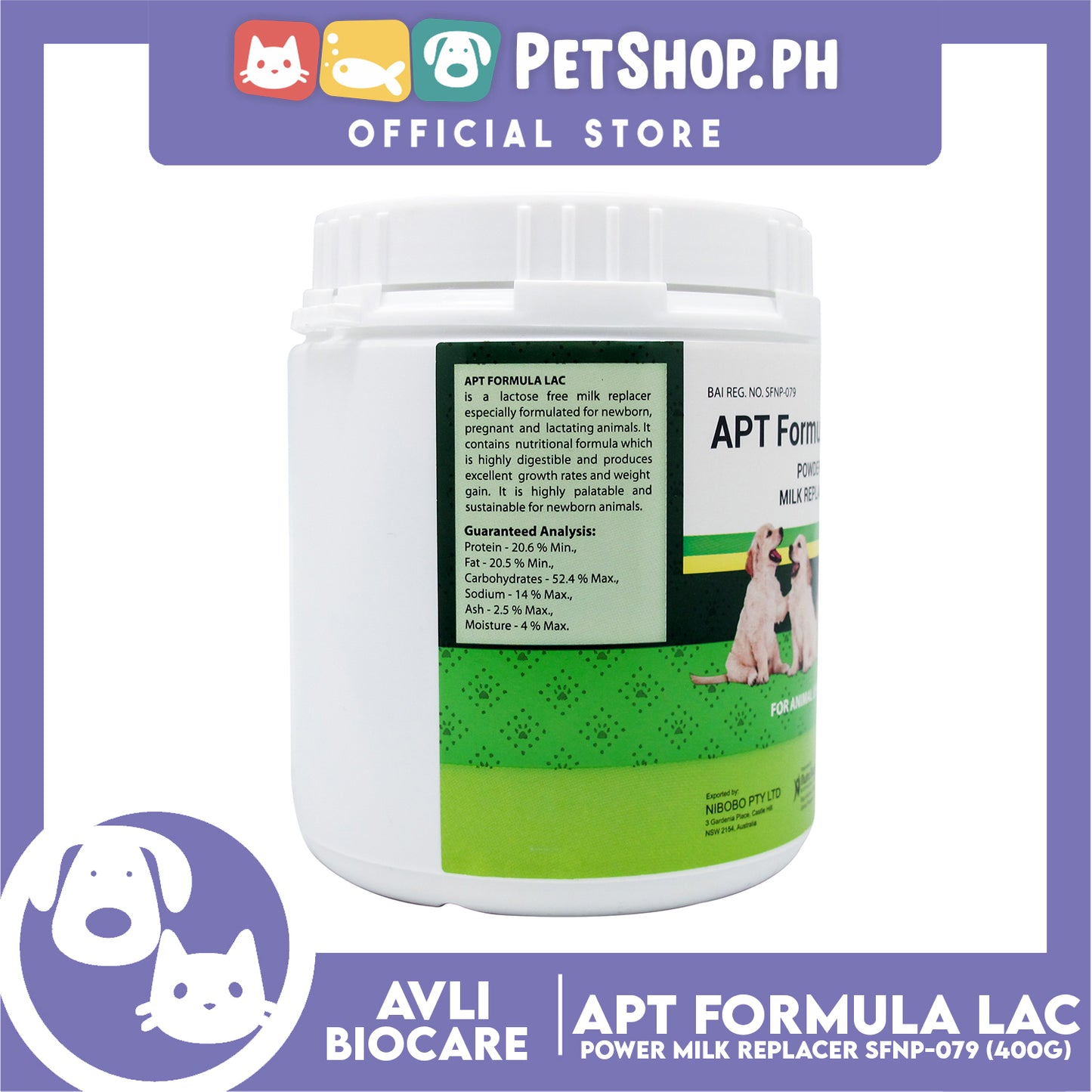 APT Formula LAC Powder Milk Replacer 400g For Newborn Animals, Pregnant and Lactating