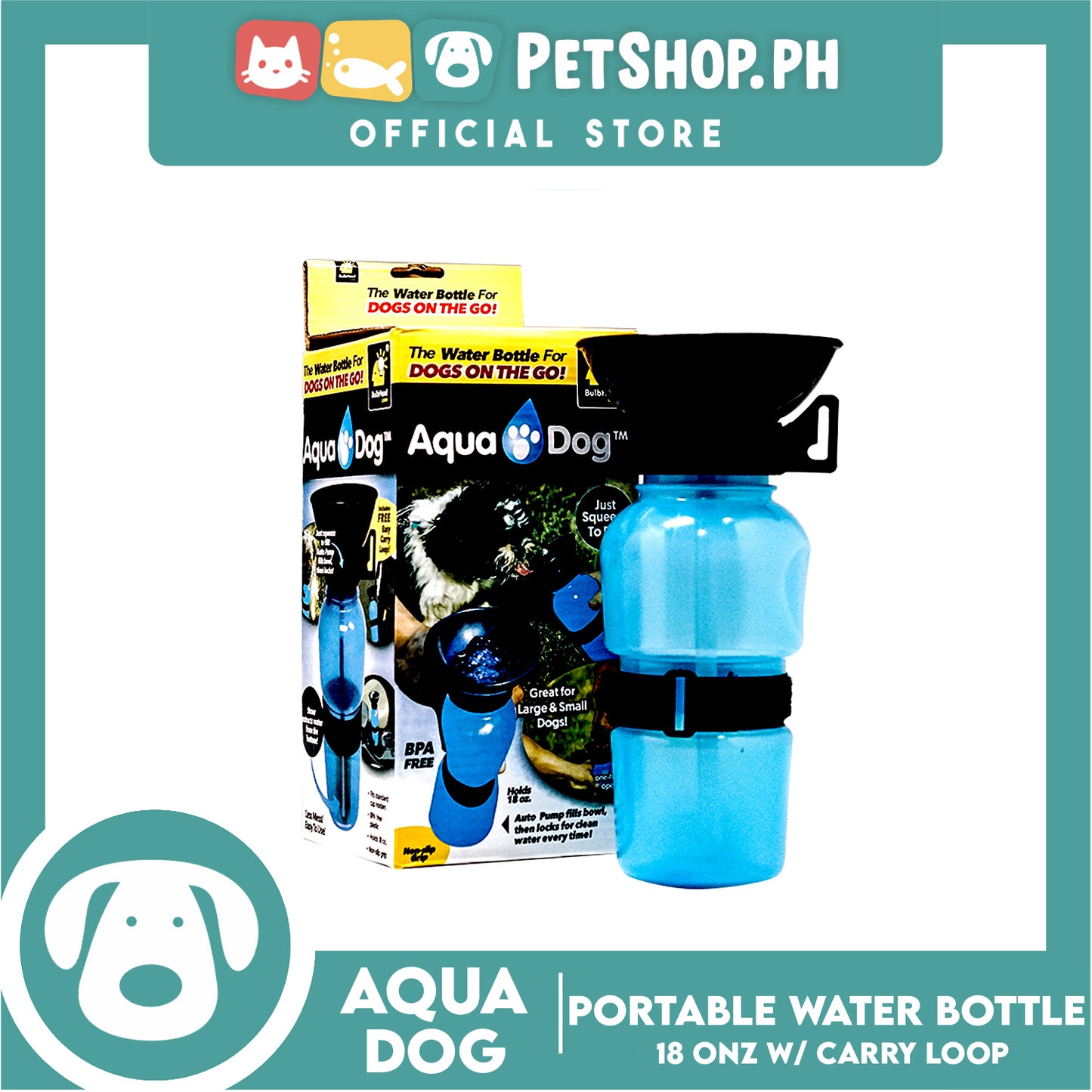 Aqua Dog Portable Pet Water Bottle 18oz with Carry Loop