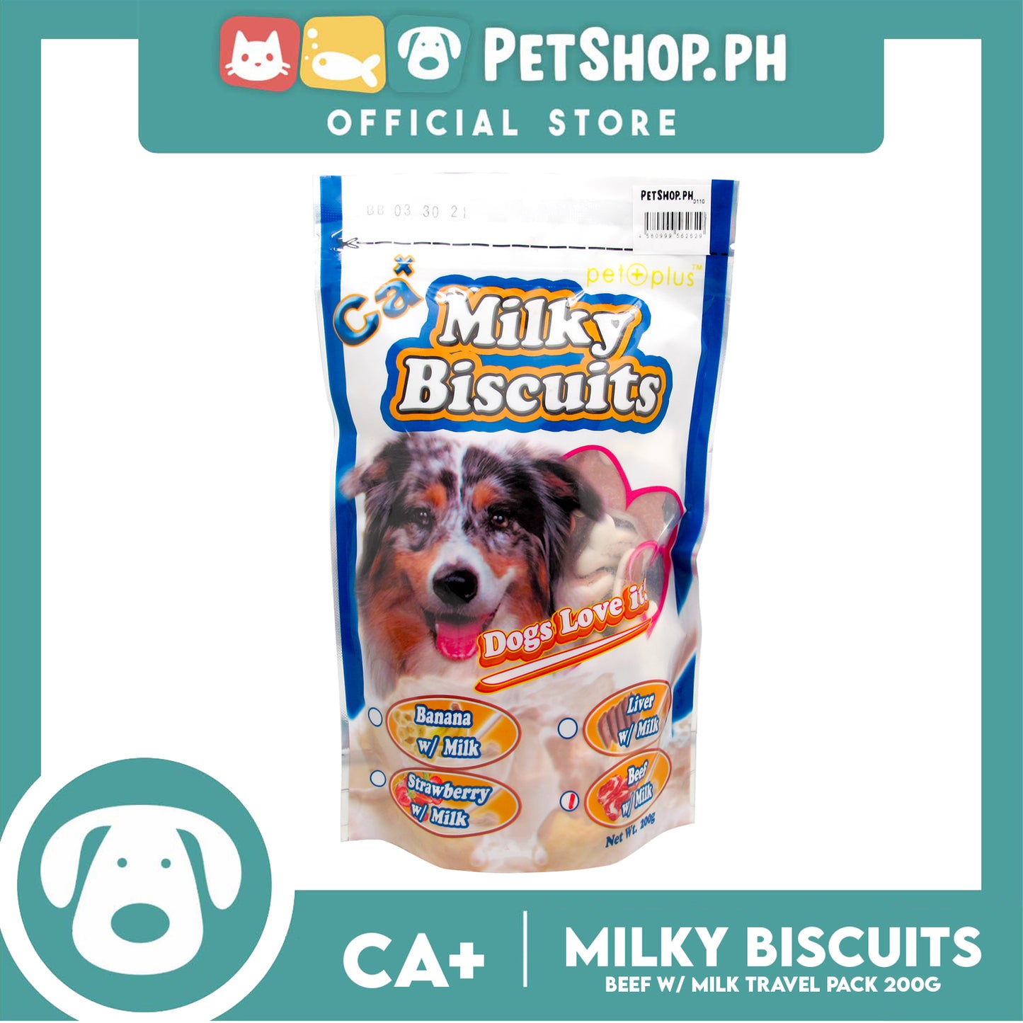 Pet Plus Calcium Milky Biscuit 200g (Beef and Milk Flavor) For Dogs Strong Bones and Teeth