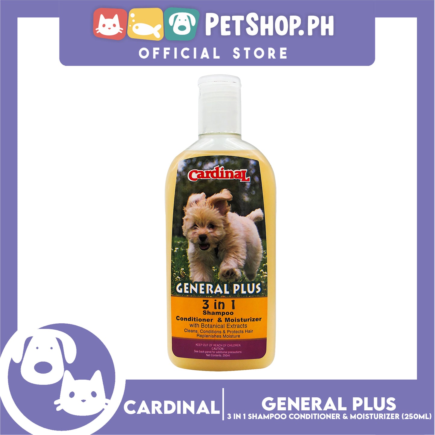 Cardinal General Plus 3 in 1 Shampoo, Conditioner and Moisturizer 250ml For Dogs and Cats