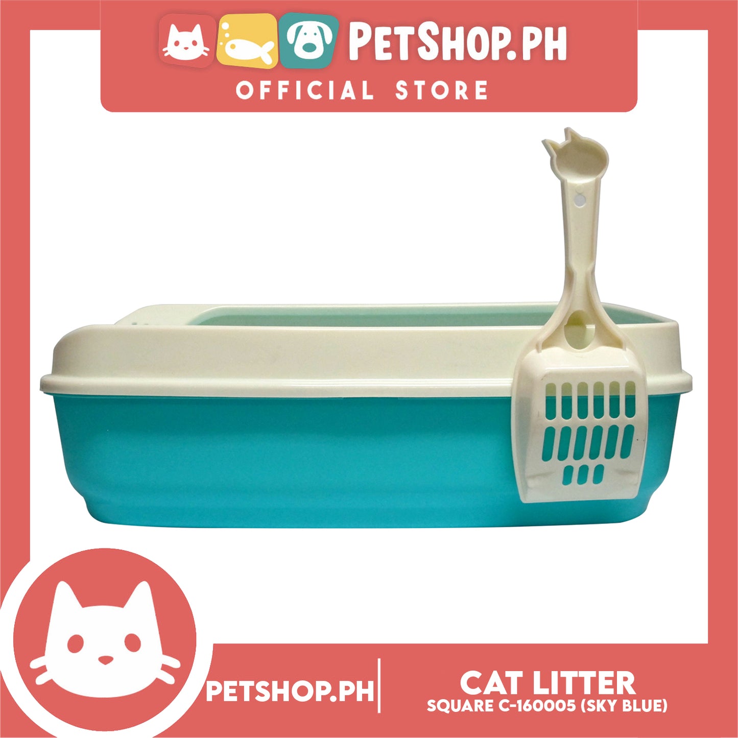 Cat Litter Box Square with Litter Scooper C-160005