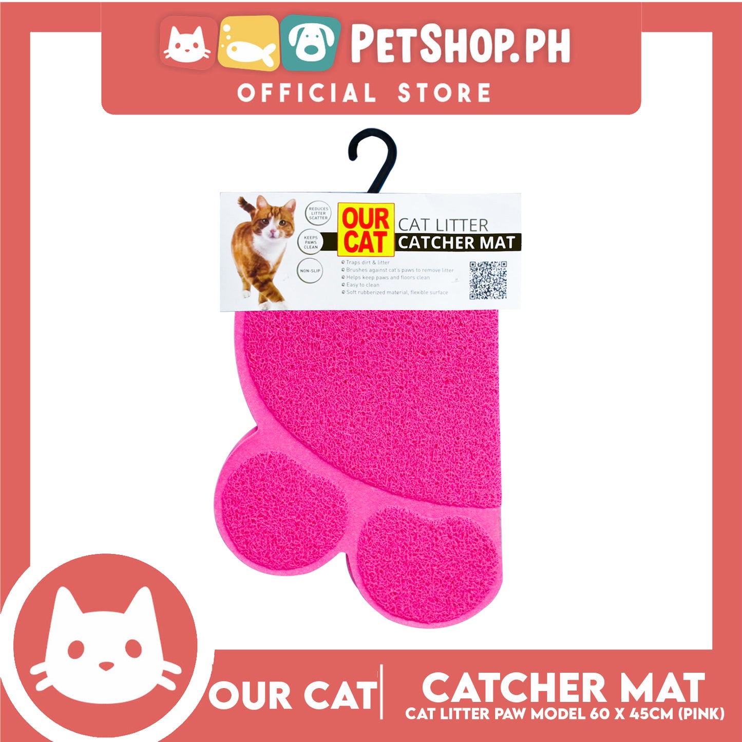 Our Cat Cat Litter Mat (Paw) Pink