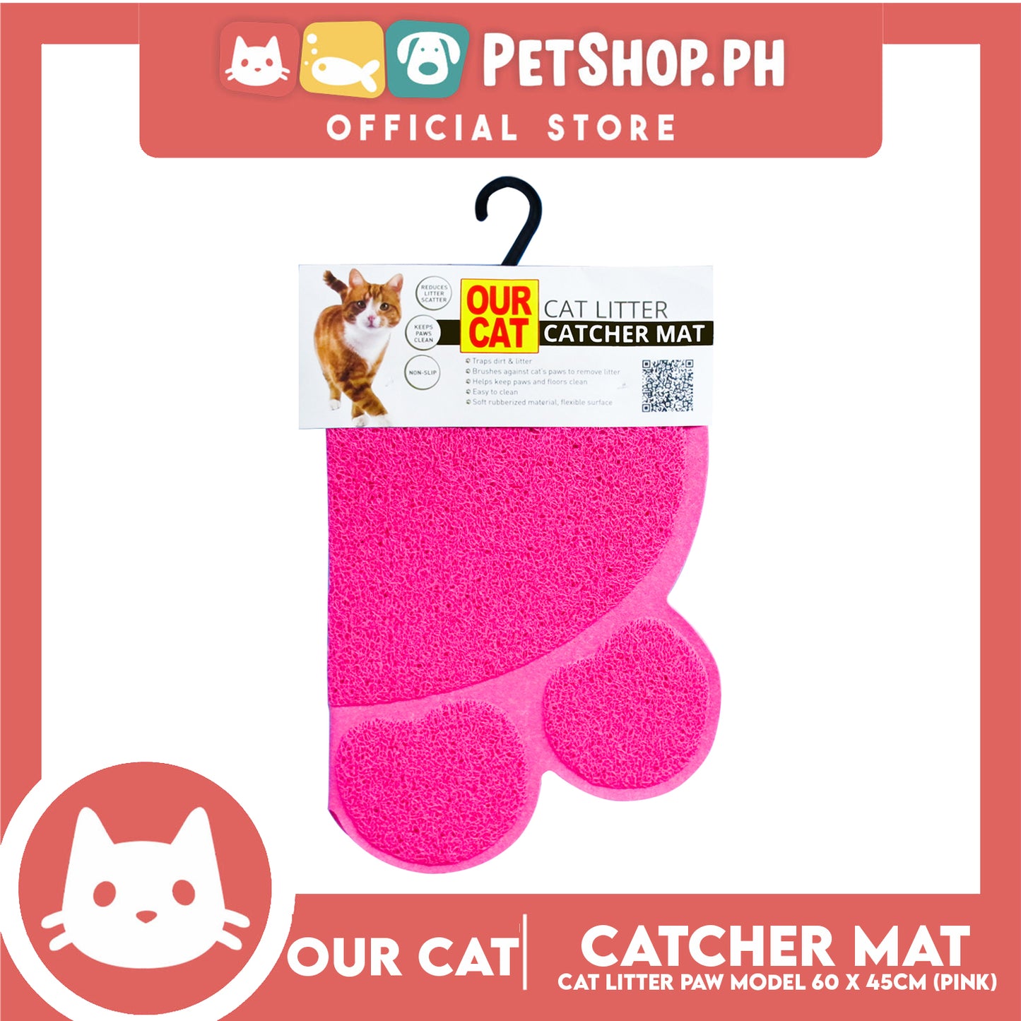 Our Cat Cat Litter Mat (Paw) Pink