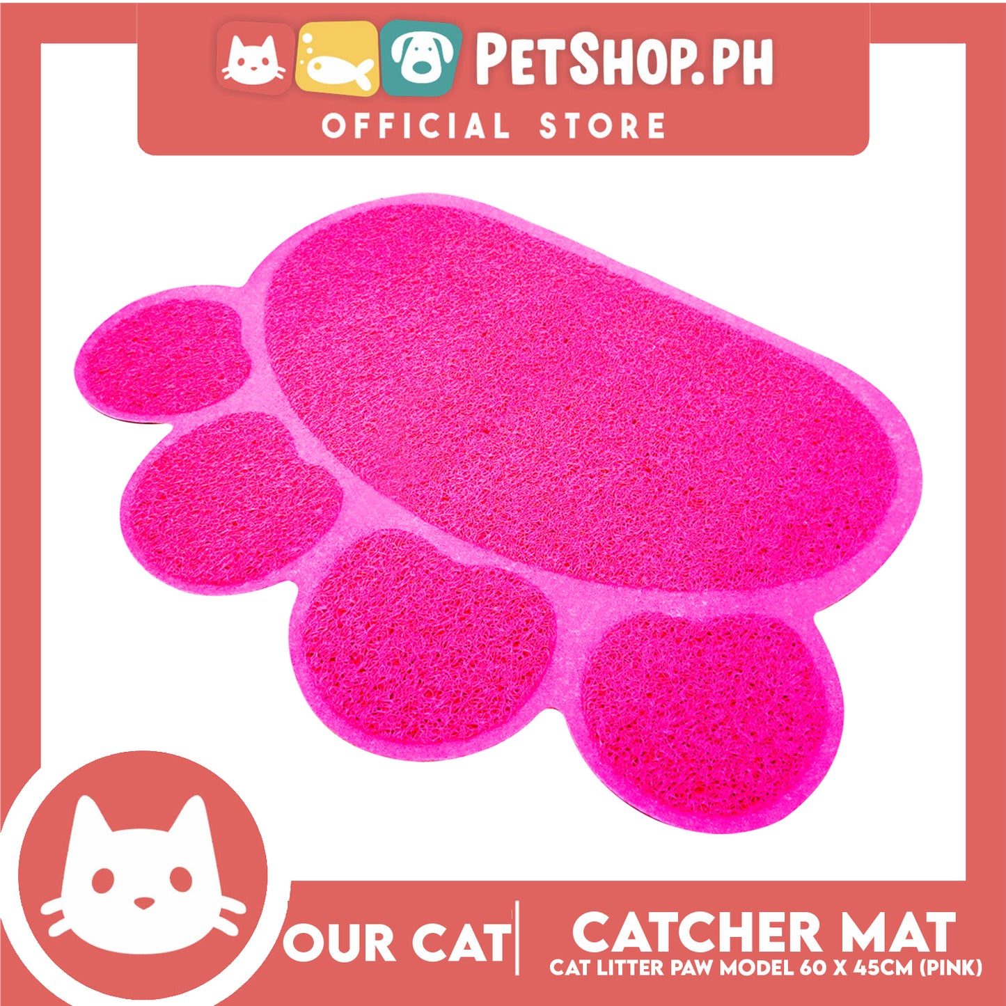 Our Cat Cat Litter Mat (Paw) Pink