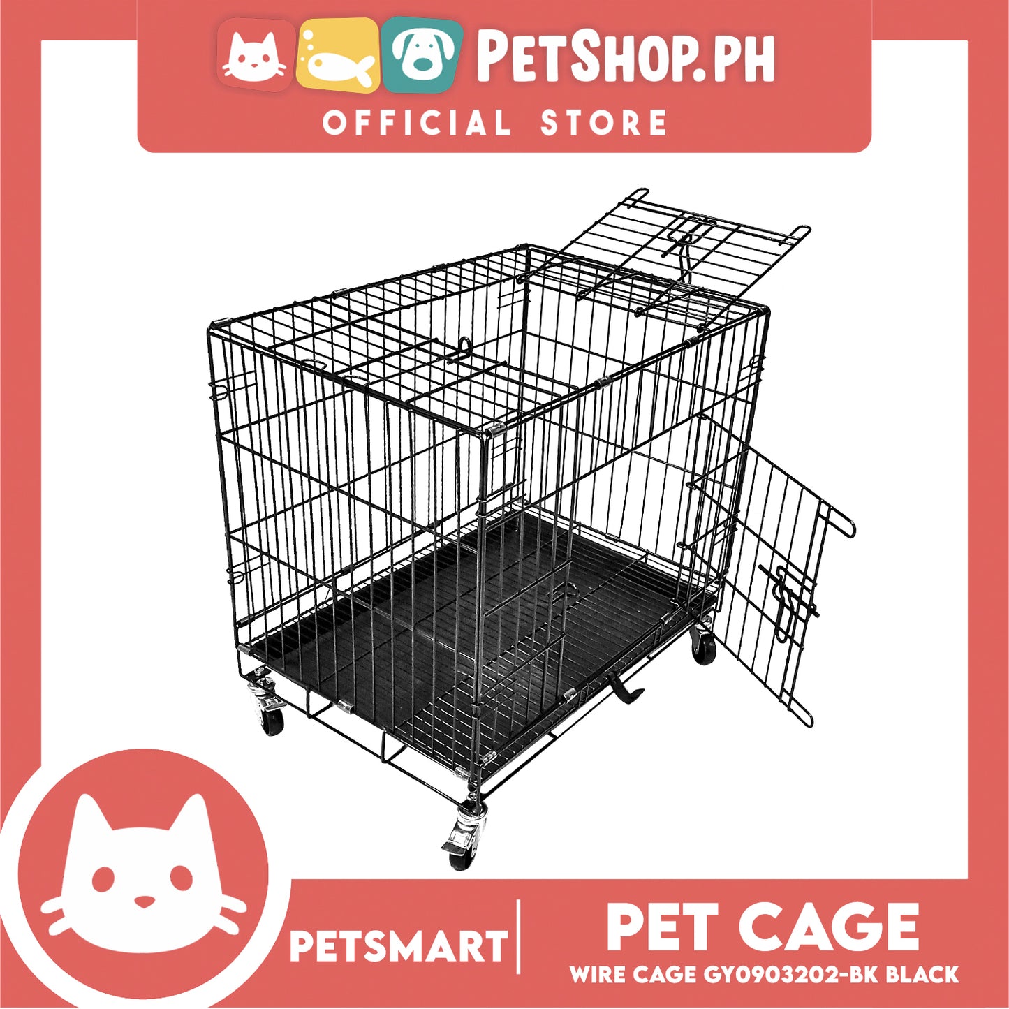Pet Cage Wire Flooring, Painted Black Wire Cage, Comes With Tray Underneath (GY0903202) 60cm x 43cm x 50cm Pet Cage, Pet Accessories, Pet House
