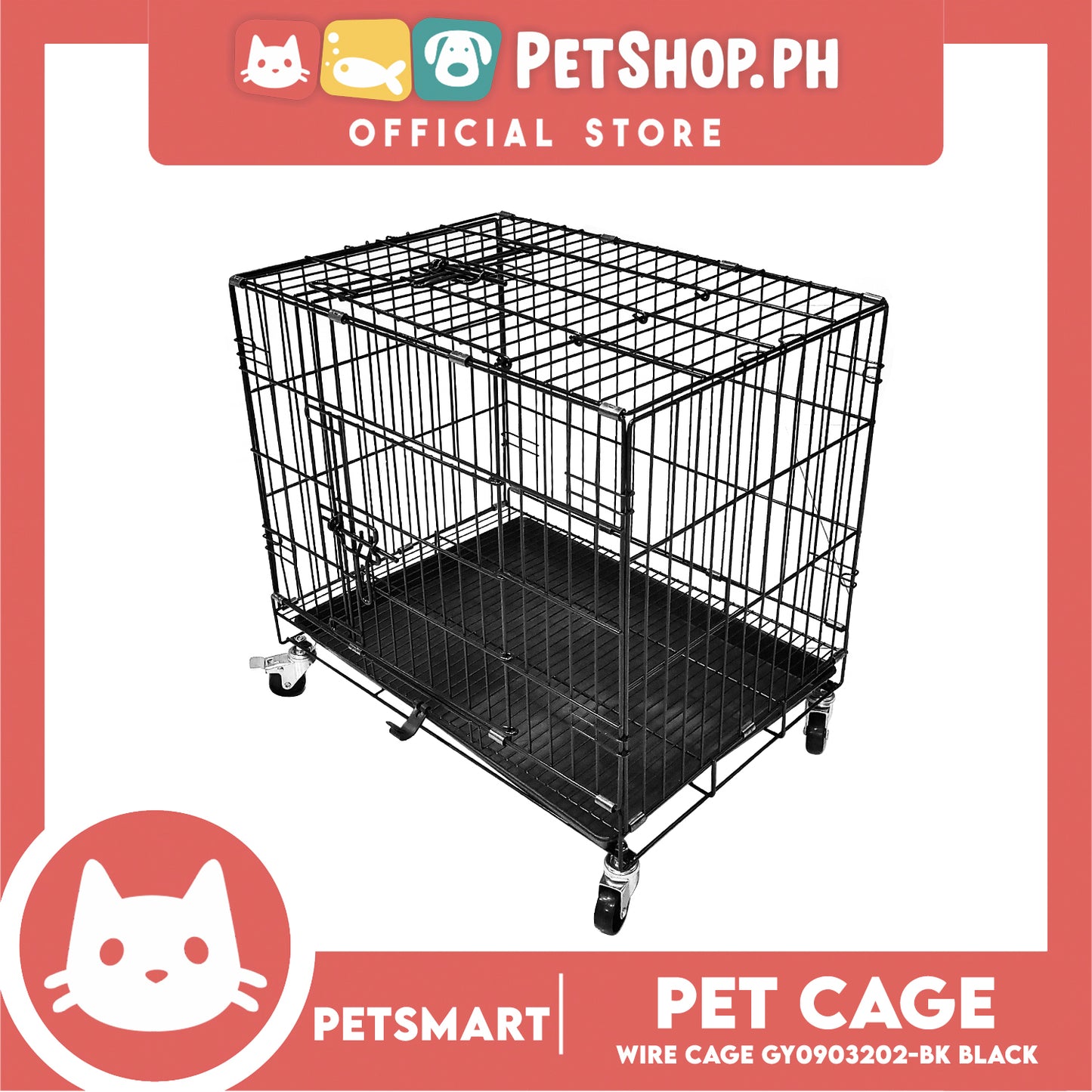 Pet Cage Wire Flooring, Painted Black Wire Cage, Comes With Tray Underneath (GY0903202) 60cm x 43cm x 50cm Pet Cage, Pet Accessories, Pet House