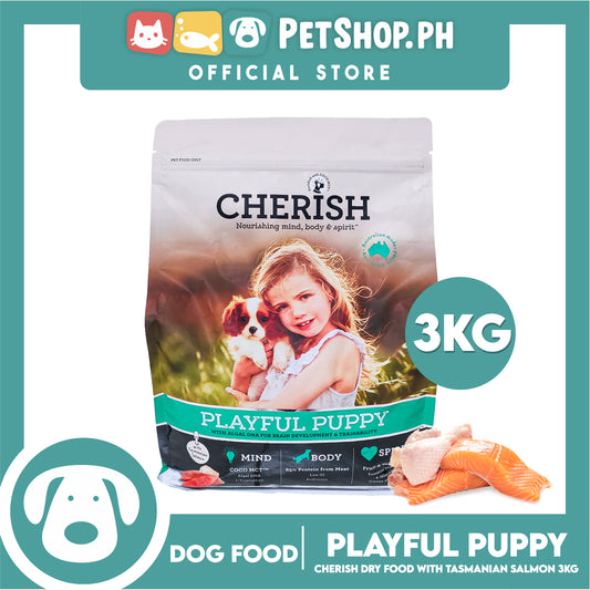 Cherish Nourishing Mind, Body And Spirit Playful Puppy With Tasmanian Salmon 3kg With Algal DHA For Brain Development And Trainability Puppy Food, Dog Food, Dog Dry Food