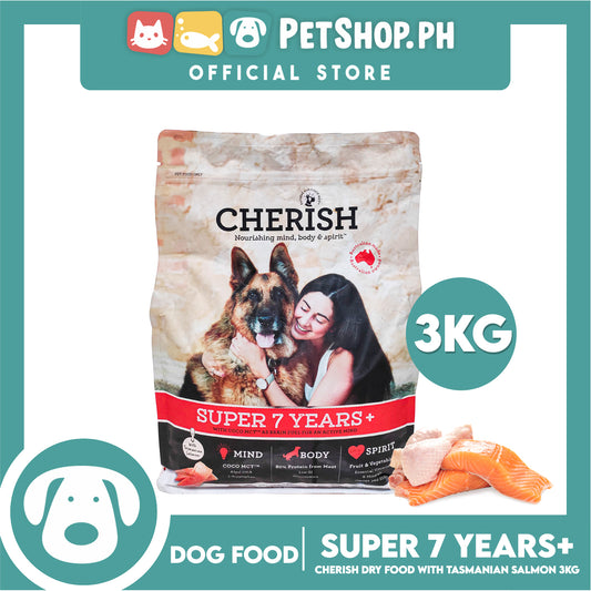 Cherish Nourishing Mind, Body And Spirit Super 7 Years+ With Tasmanian Salmon 3kg With Coco MCT As Brain Fuel Activite Mind Dog Food, Dog Dry Food