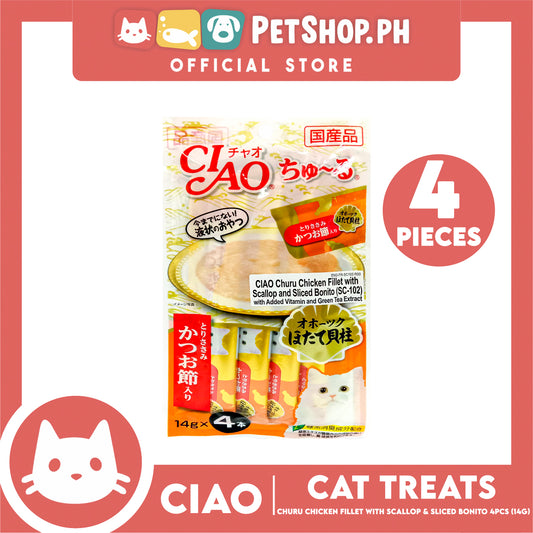 Ciao Churu Chicken Fillet With Scallop And Sliced Bonito Flavor (SC-102) Creamy Cat Treats 14g x 4pcs