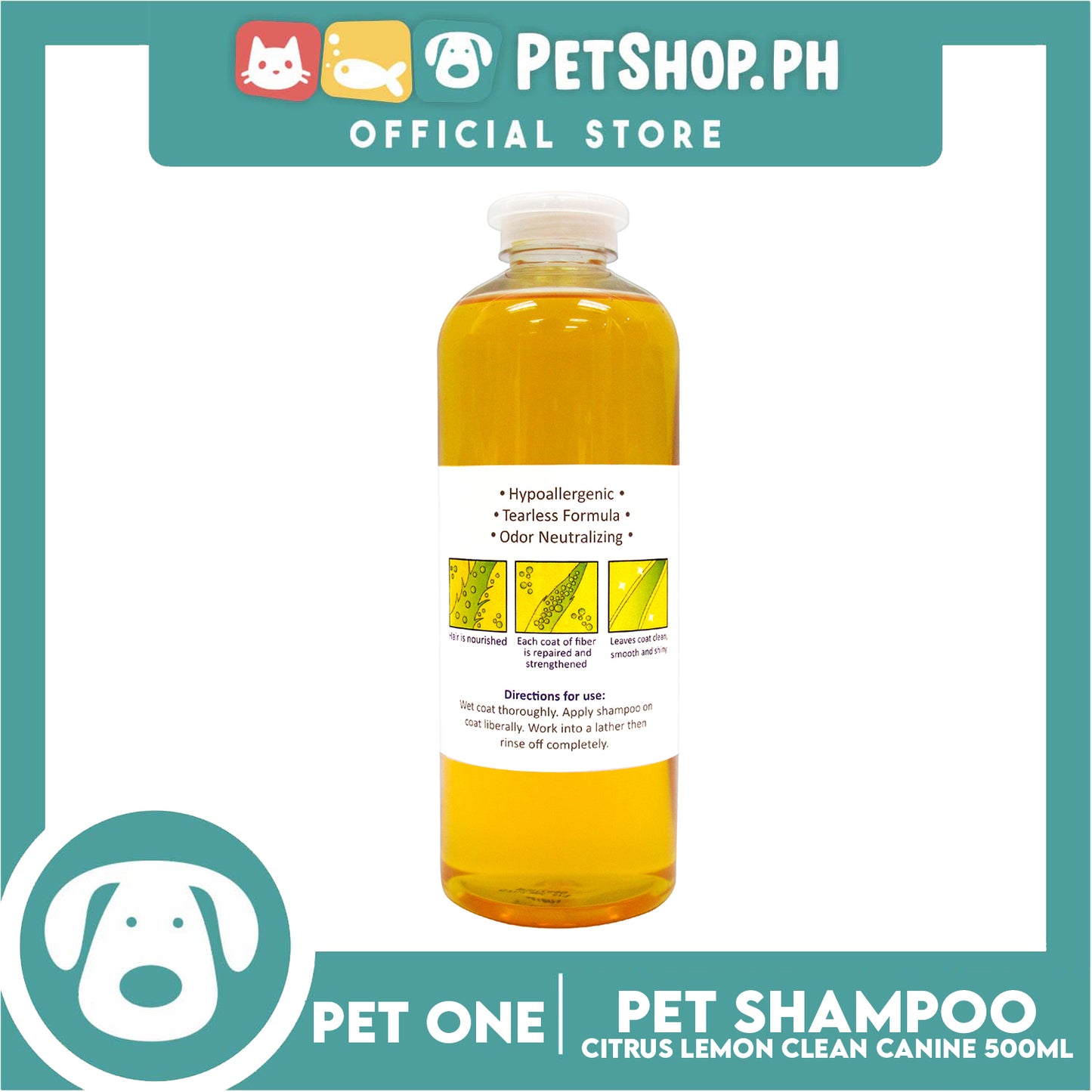 Pet One Clean Canine Pet Shampoo 500ml (Citrus Lemon Scent)