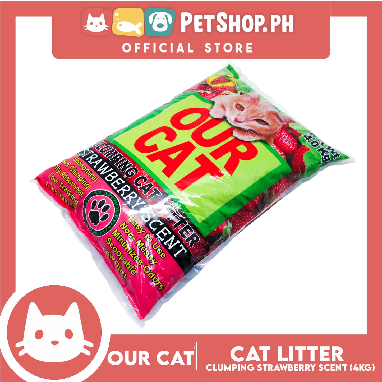 Our Cat Clumping Cat Litter Strawberry Scent 4kg