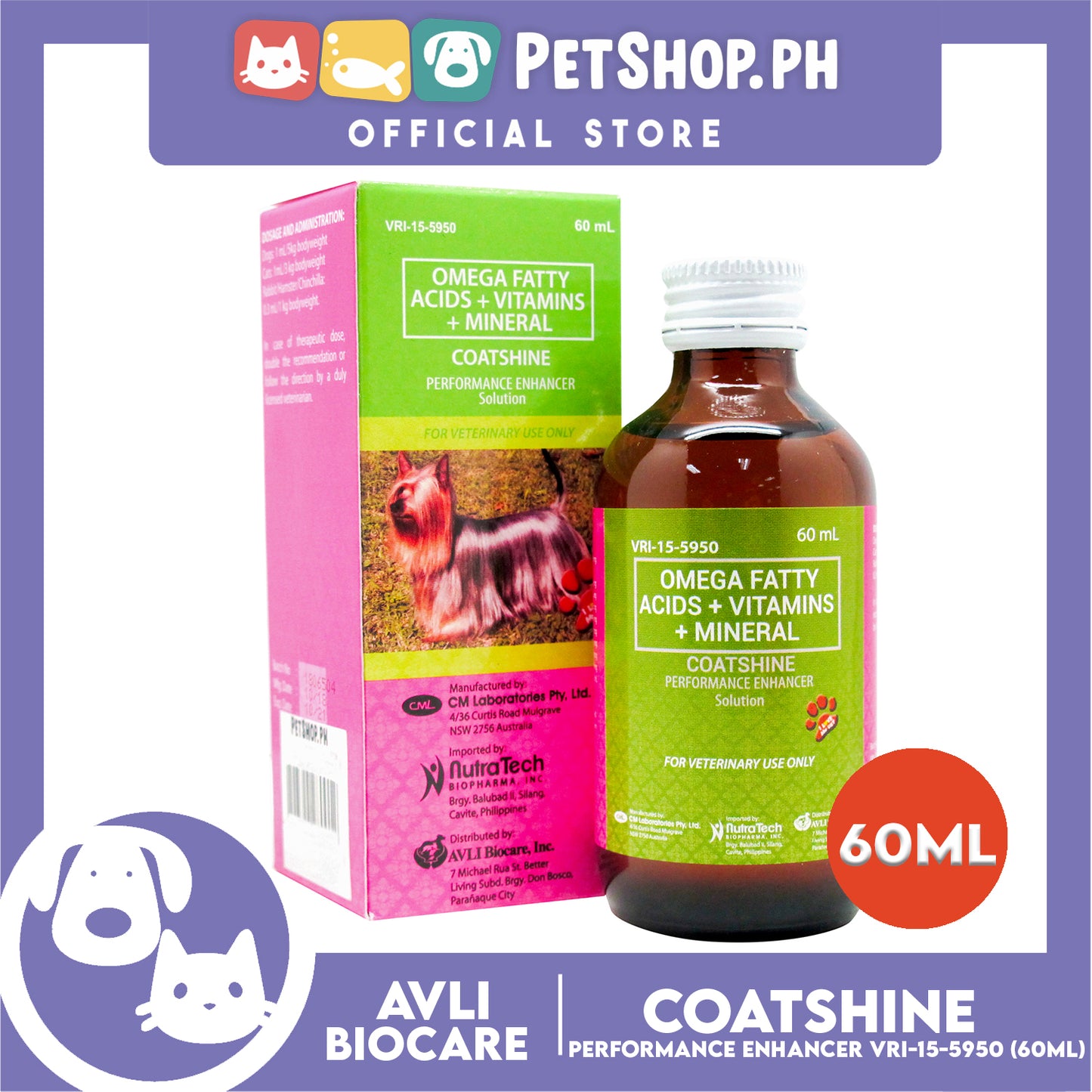 Coat Shine Performance Enhancer Solution 60ml Dog Vitamins